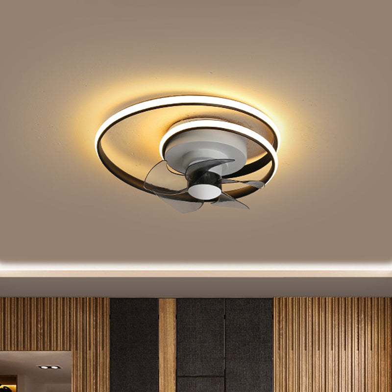Einfacher Spiralkreis Lüfterbeleuchtung Acryl 18 "W LED Schlafzimmer Halbflush -Leuchte in Schwarz und Weiß/Schwarz und Gold, 5 Klingen