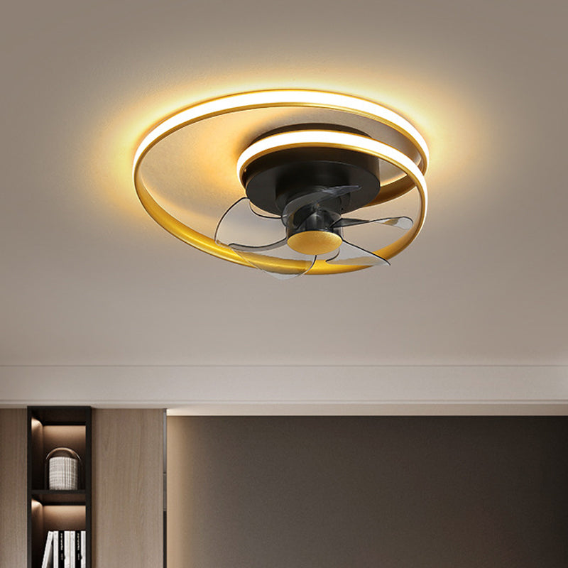 Einfacher Spiralkreis Lüfterbeleuchtung Acryl 18 "W LED Schlafzimmer Halbflush -Leuchte in Schwarz und Weiß/Schwarz und Gold, 5 Klingen