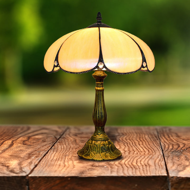 Petal Table Lighting Tiffany Rustic 1 Light Beige Glass Indoor Standing Light for Bedside