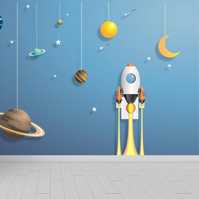 Kids Suspended Planets Wallpaper Mural Blue Outer Space Wall Art for Boys Bedroom