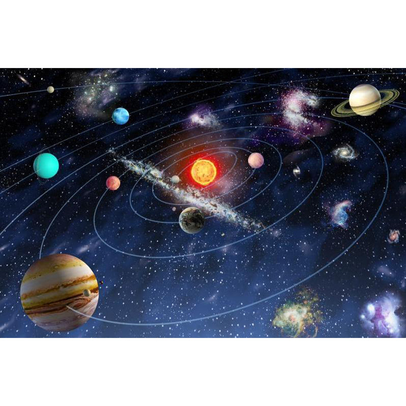 Kids Solar System Wall Mural Non-Woven Waterproof Dark Blue Wall Covering for Room