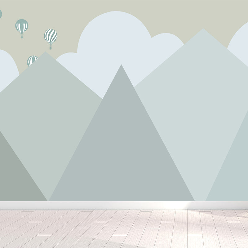 Cartoon Mountain Landscape Mural Non-Woven Moisture Resistant Grey Wall Decor for Home