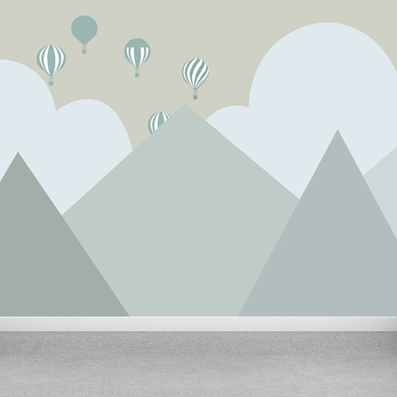 Cartoon Mountain Landscape Mural Non-Woven Moisture Resistant Grey Wall Decor for Home