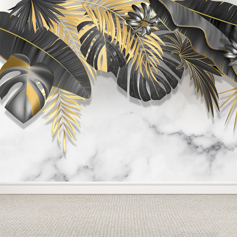 Black Tropical Mural Wallpaper Huge Botanical Leaves Wall Decor for Girls Bedroom