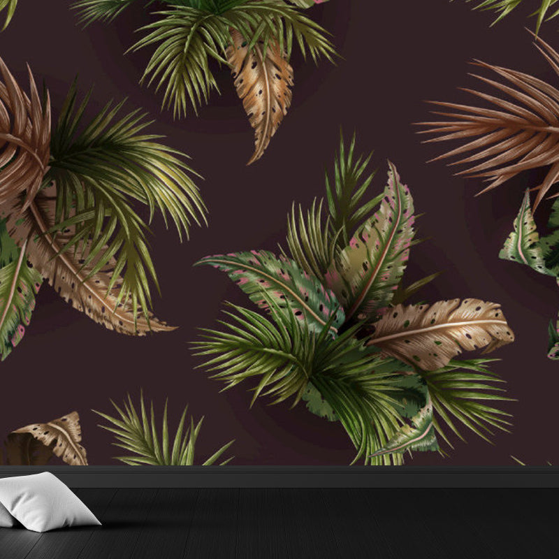 Soft Color Tropical Mural Wallpaper Big Botanical Leaves Wall Covering for Playroom