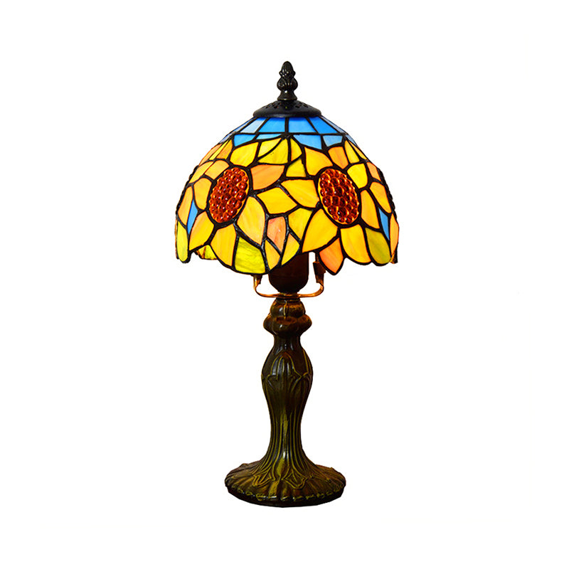 Sonnenblume Tischbeleuchtung Buntglas 1 Leuchtdose Tiffany Stil Dekorative Tischlampe in orange-lila/orange-grün/orangeblau