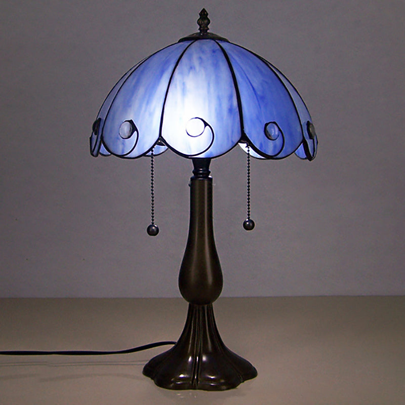 Blue Glass Scalloped Table Lighting Art Deco Tiffany 1 Light Table Lamp for Coffee Shop