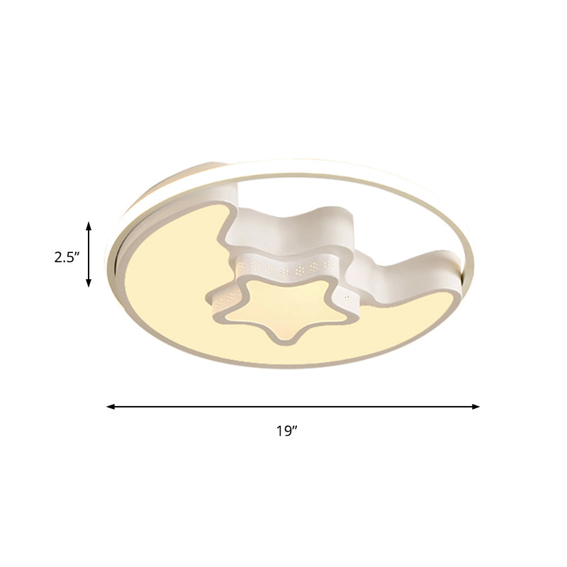 Contemporary Star Moon Flush Mount Light Metal White Etched Ceiling Light for Foyer