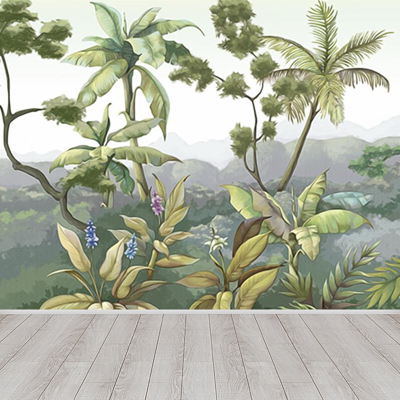Tropical Botanical Wall Mural Non-Woven Stain-Proof Pastel Color Wall Art for Bedroom