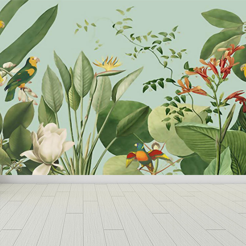 Tropical Botanical Wall Mural Non-Woven Stain-Proof Pastel Color Wall Art for Bedroom