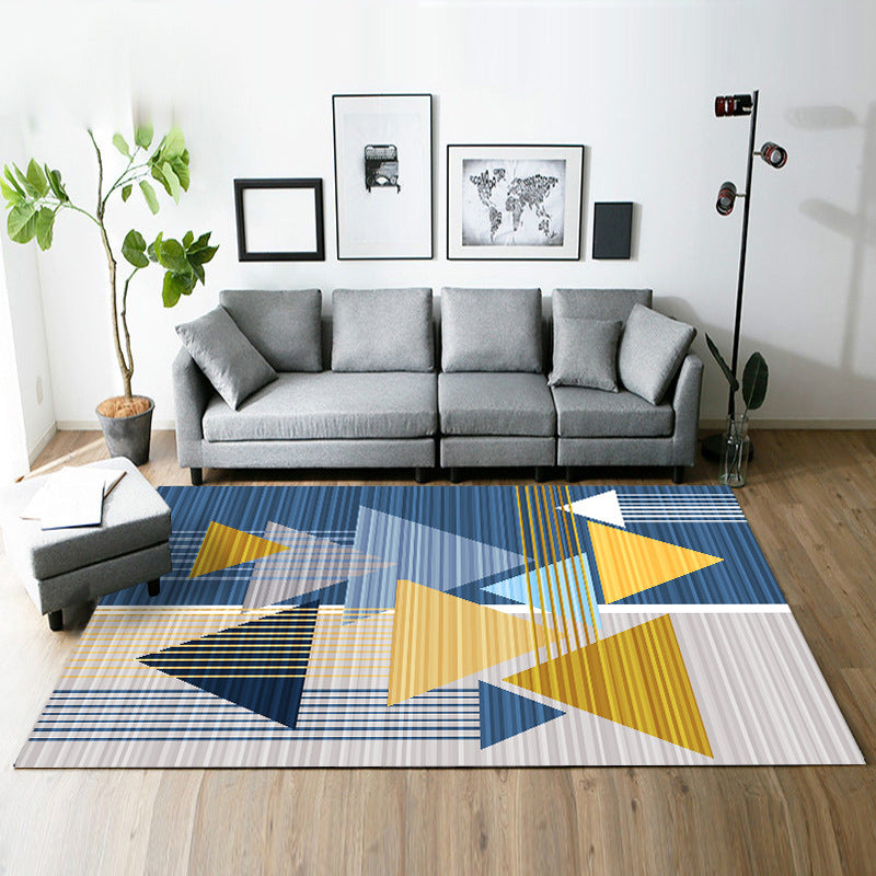 Modern Living Room Rug in Black and Yellow Color Block Stripe Print Rug Polyester Anti-Slip Area Rug