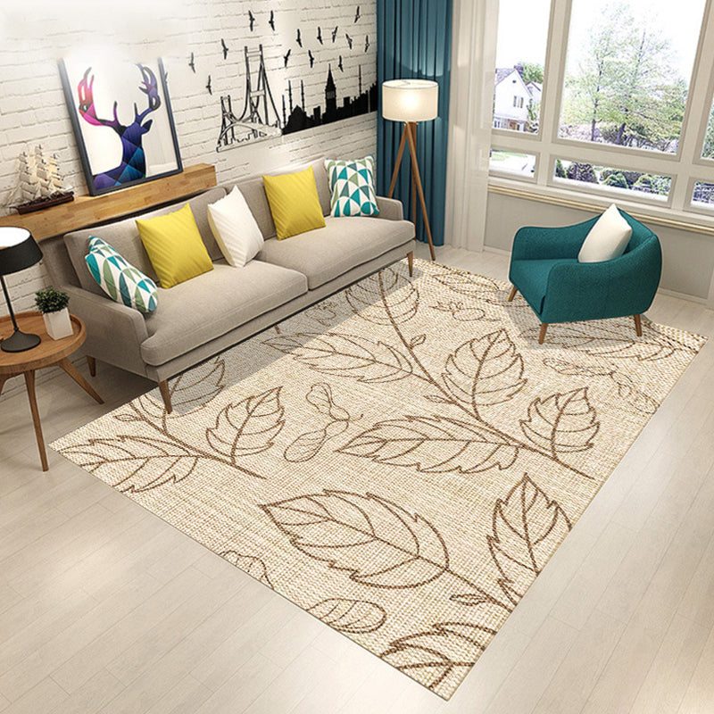 Blue and Brown Bedroom Rug Modern Botanical Flower Leaf Pattern Area Rug Polyester Pet Friendly Carpet