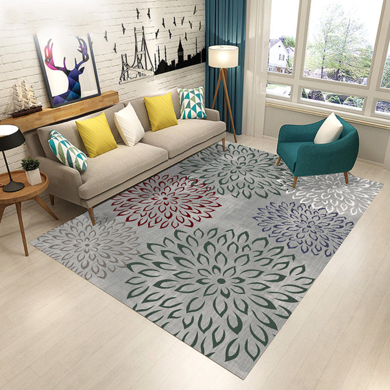 Modern Living Room Rug in Pink and Green Botanical Leaves Floral Print Rug Polyester Anti-Slip Area Rug