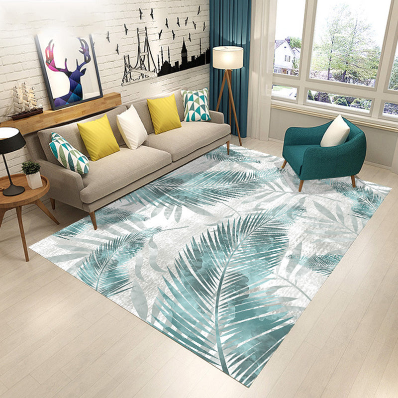 Modern Living Room Rug in Pink and Green Botanical Leaves Floral Print Rug Polyester Anti-Slip Area Rug