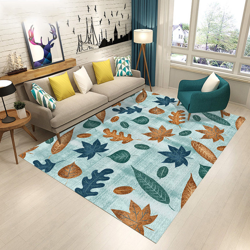 Modern Living Room Rug in Pink and Green Botanical Leaves Floral Print Rug Polyester Anti-Slip Area Rug