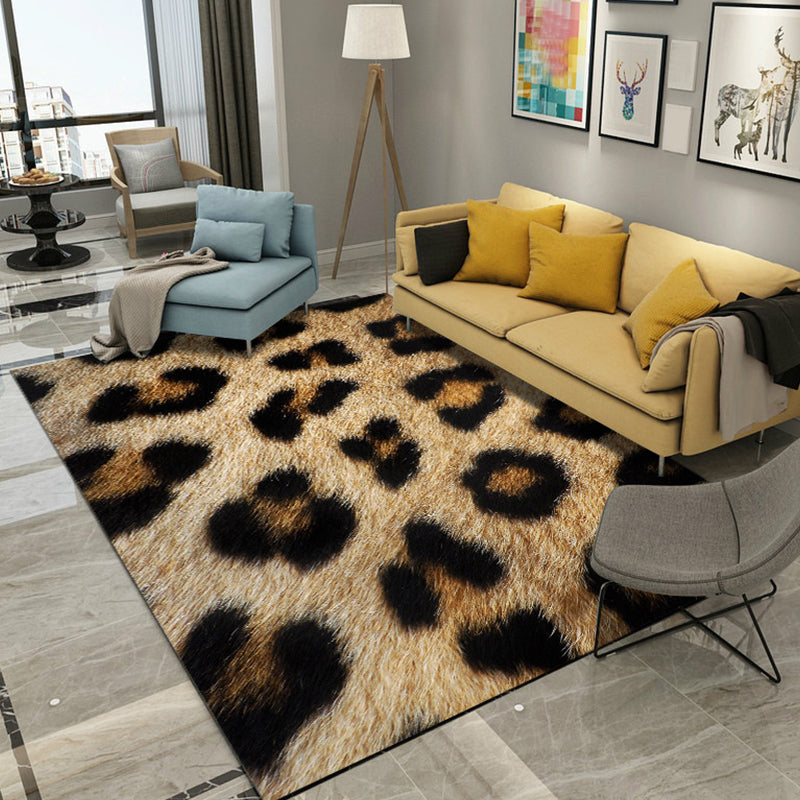 Modern Living Room Rug in Black and Orange Animal Giraffe Tiger Leopard Print Rug Polyester Non-Slip Area Rug