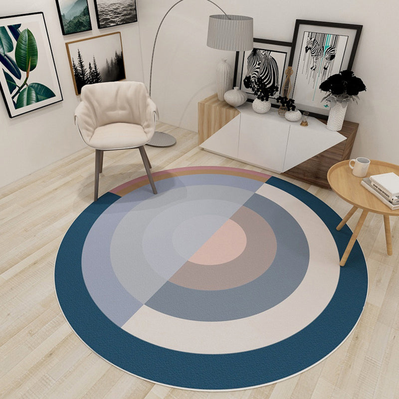 Modern Living Room Rug in Black and Blue Color Block Print Rug Polyester Stain-Resistant Area Rug