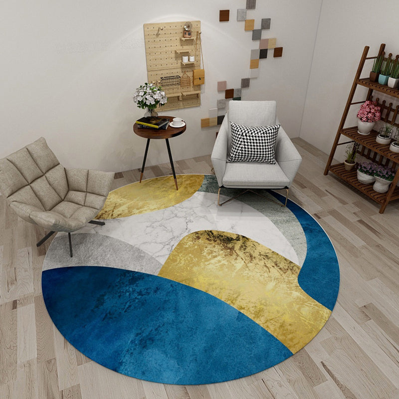 Modern Living Room Rug in Black and Blue Color Block Print Rug Polyester Stain-Resistant Area Rug