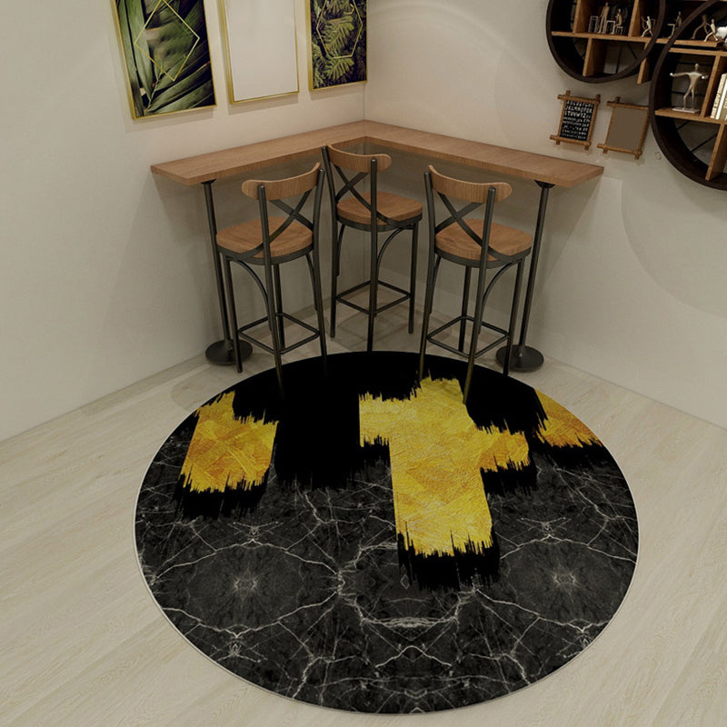 Modern Living Room Rug in Black and Blue Color Block Print Rug Polyester Stain-Resistant Area Rug