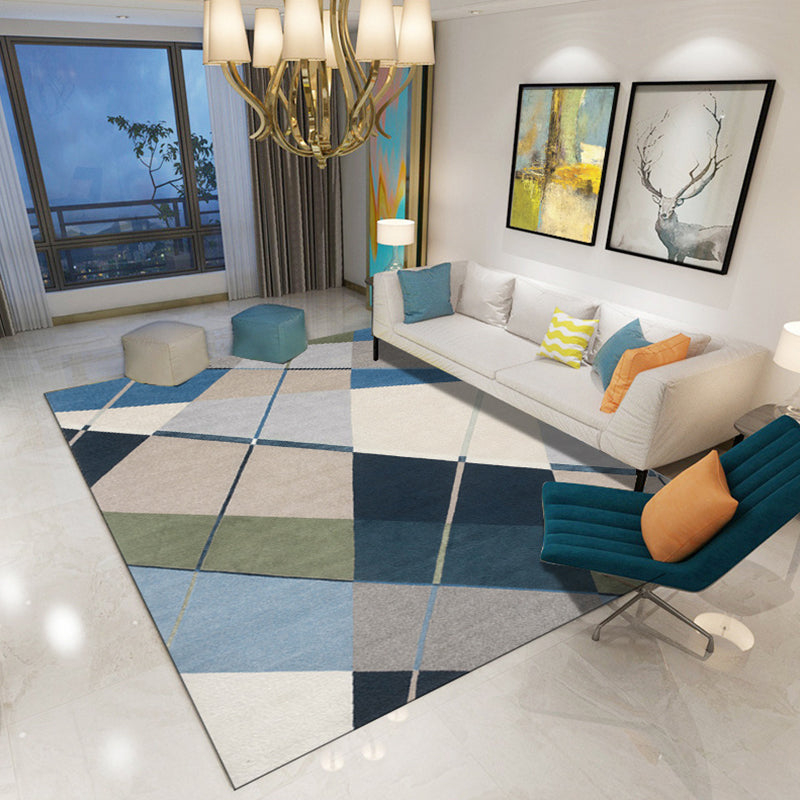 Modern Living Room Rug in Blue and Brown Color Block Irregular Shape Print Rug Polyester Pet Friendly Area Rug