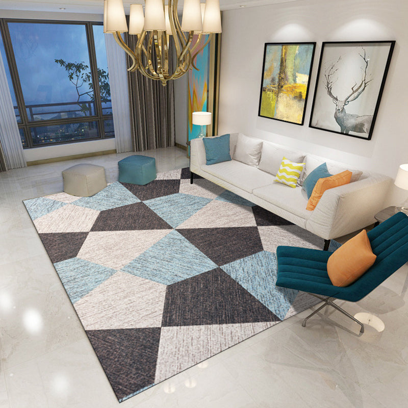 Modern Living Room Rug in Blue and Brown Color Block Irregular Shape Print Rug Polyester Pet Friendly Area Rug