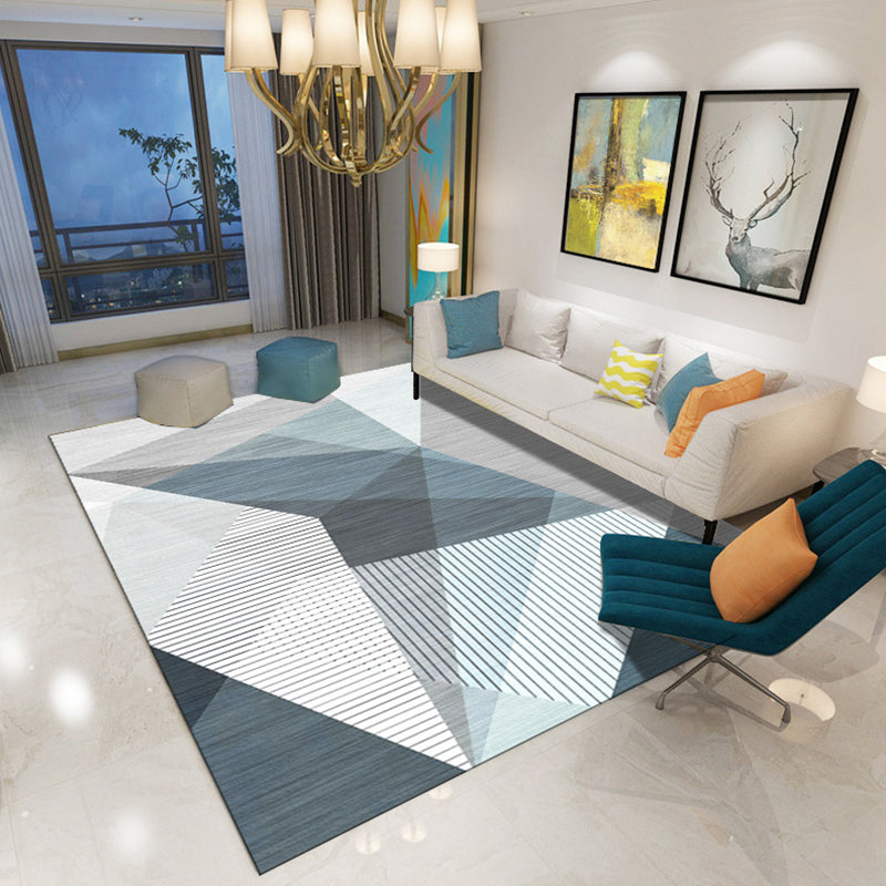 Modern Living Room Rug in Blue and Brown Color Block Irregular Shape Print Rug Polyester Pet Friendly Area Rug