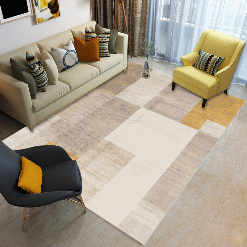 Nordic Modern Rug in Ivory and Blue Color Block Irregular Shape Pattern Rug Polyester Washable Carpet for Home Decor