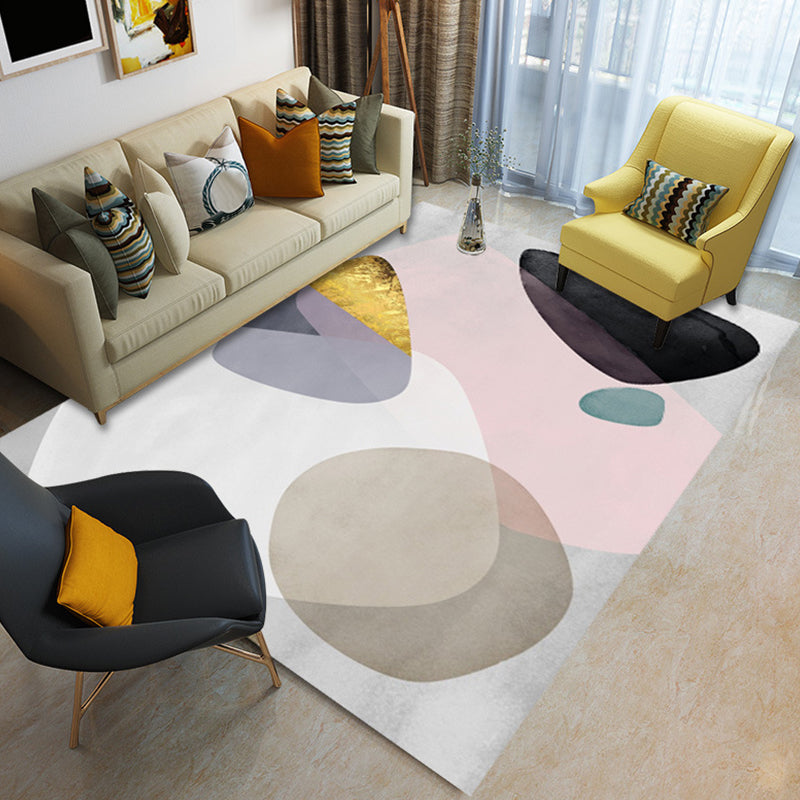 Nordic Modern Rug in Ivory and Blue Color Block Irregular Shape Pattern Rug Polyester Washable Carpet for Home Decor