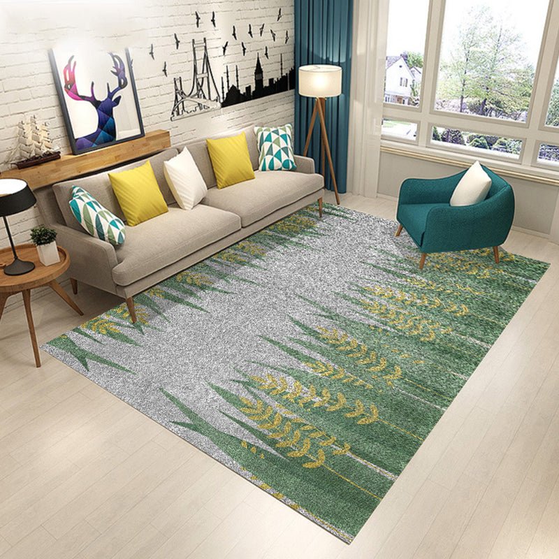 Blue and Brown Bedroom Rug Modern Botanical Flower Leaf Pattern Area Rug Polyester Pet Friendly Carpet