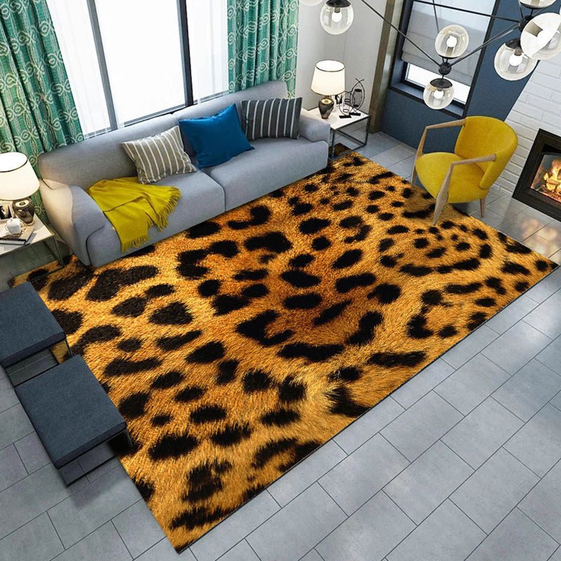 Black and Brown Bedroom Rug Modern Animal Leopard Tiger Pattern Area Rug Polyester Anti-Slip Backing Carpet