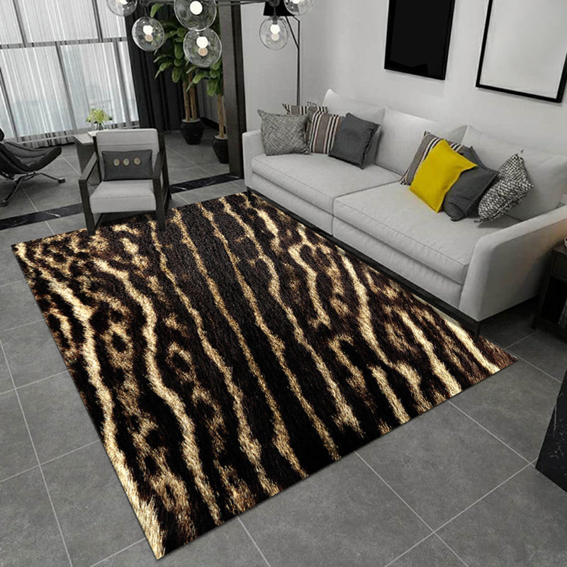 Black and Brown Bedroom Rug Modern Animal Leopard Tiger Pattern Area Rug Polyester Anti-Slip Backing Carpet