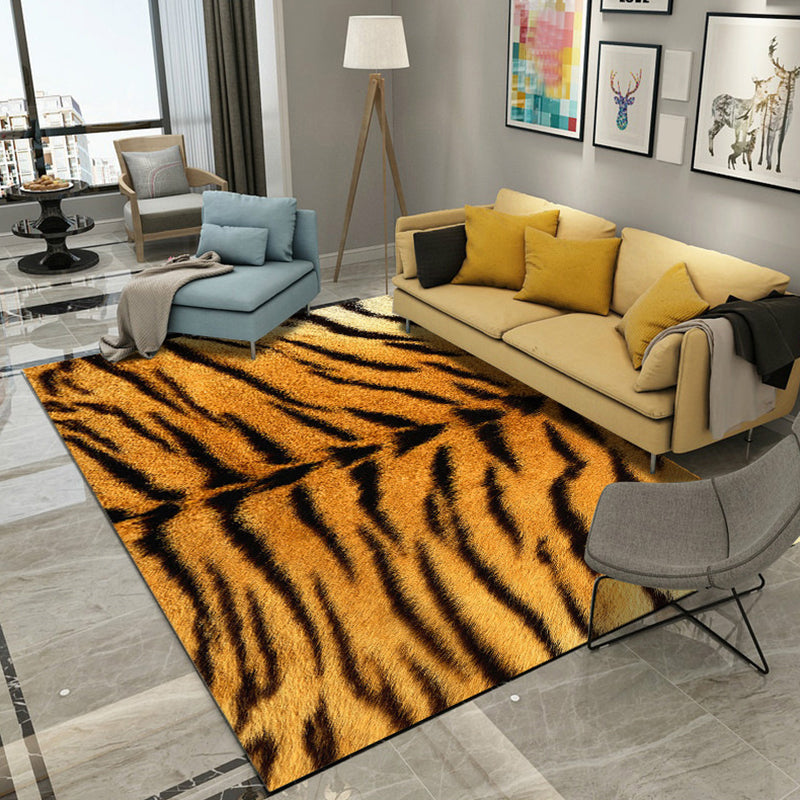 Black and Brown Bedroom Rug Modern Animal Leopard Tiger Pattern Area Rug Polyester Anti-Slip Backing Carpet