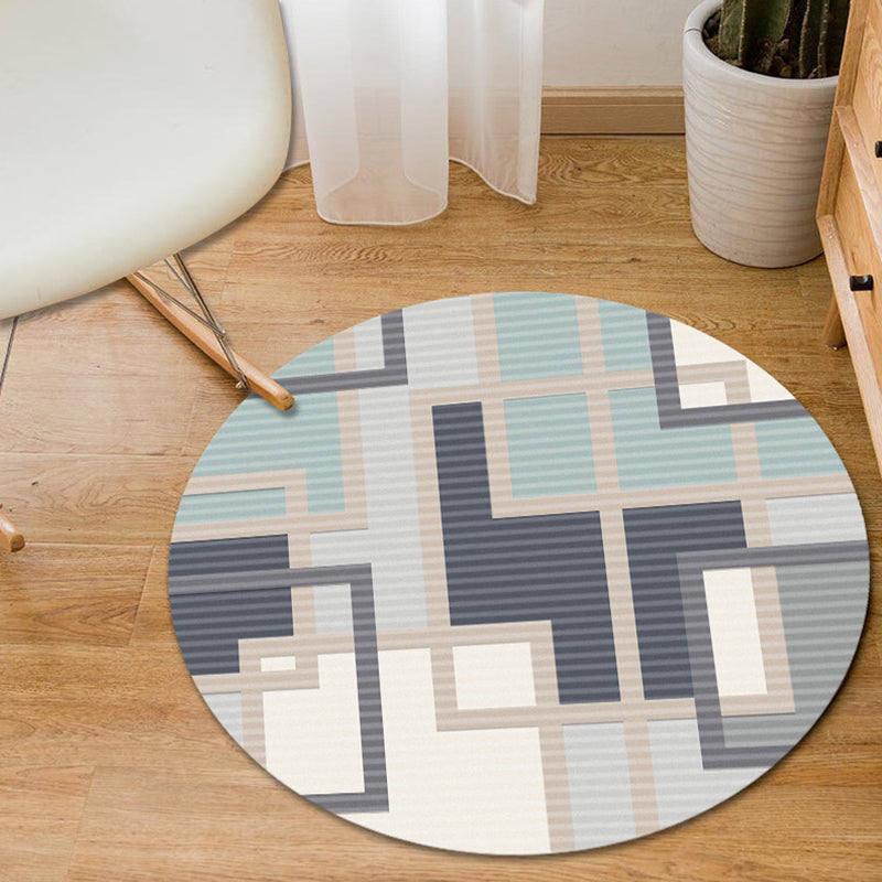 Grey and Yellow Bedroom Rug Modern Geometric Hexagon Triangle Pattern Area Rug Polyester Pet Friendly Carpet