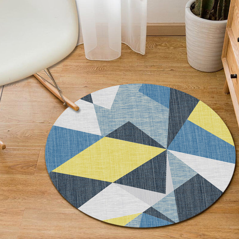 Zeitgenössischer moderner Teppich in grauem und blauem Farbblock-Geometriemuster-Teppich, rutschfester Polyester-Teppich für die Inneneinrichtung