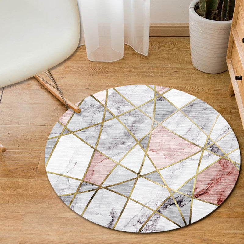 Contemporary Modern Rug in Grey and Blue Color Block Geometry Pattern Rug Polyester Anti-Slip Carpet for Home Decor