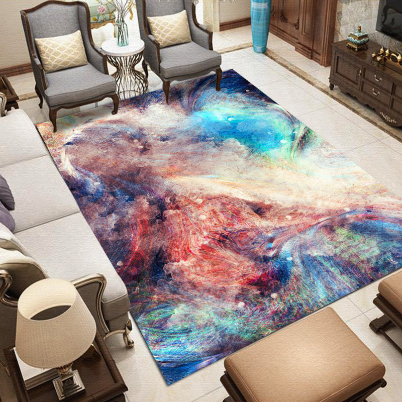 Purple and Blue Bedroom Rug Modern Galaxy Pattern Area Rug Polyester Stain-Resistant Carpet