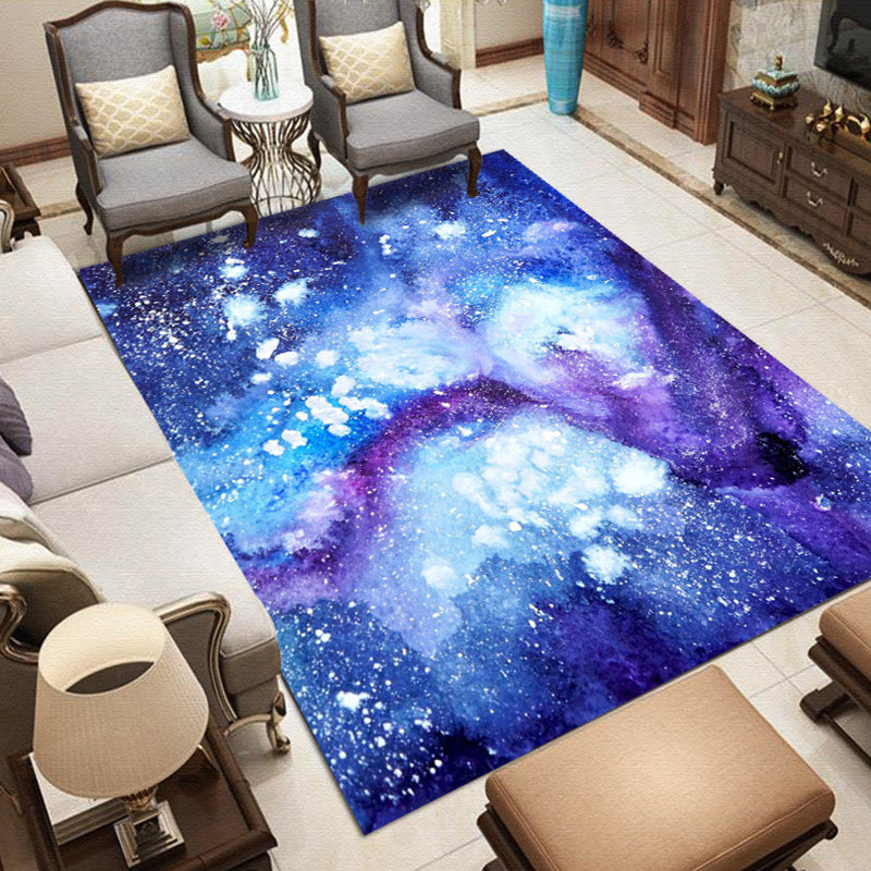 Purple and Blue Bedroom Rug Modern Galaxy Pattern Area Rug Polyester Stain-Resistant Carpet