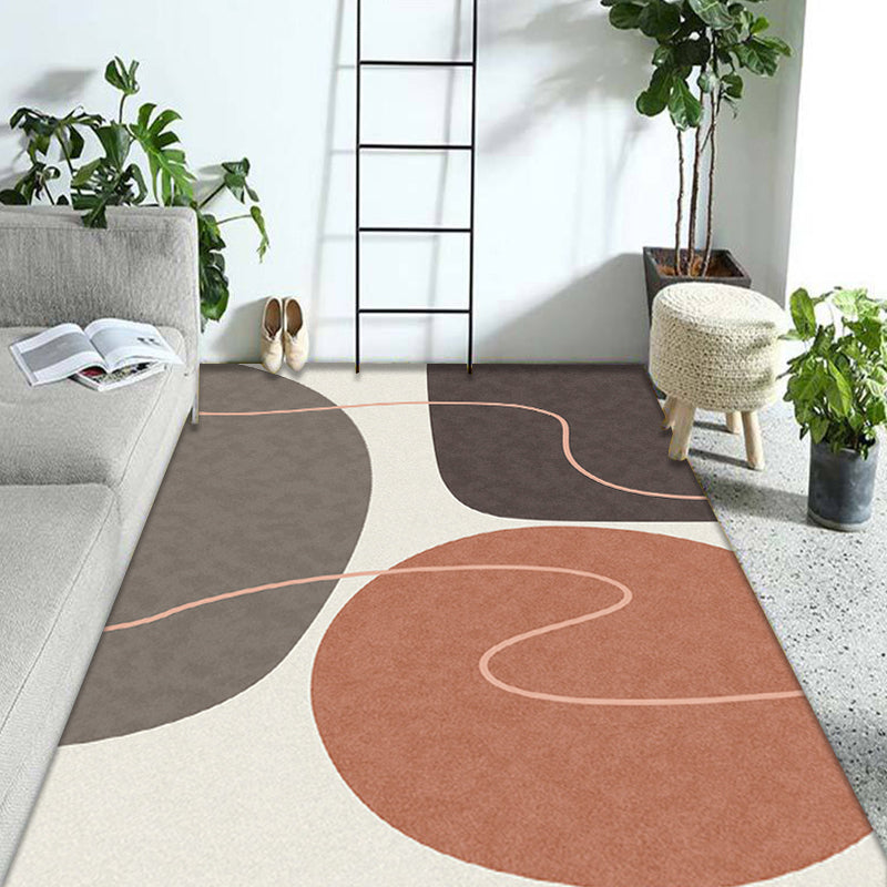 Modern Living Room Rug in Brown and Blue Color Block Twisted Line Print Rug Polyester Anti-Slip Backing Area Rug
