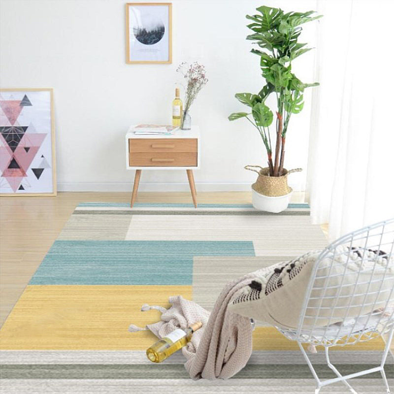 Minimalist Colorblock Geometric Pattern Rug Polyester Rug Anti-Slip Backing Pet Friendly Washable Carpet for Living Room