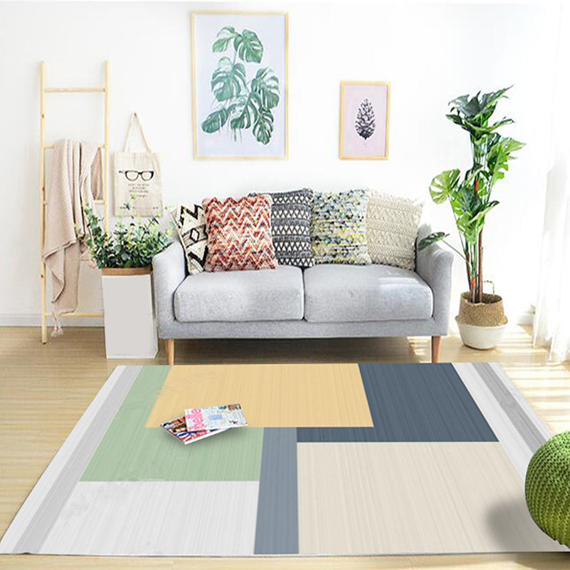 Minimalist Colorblock Geometric Pattern Rug Polyester Rug Anti-Slip Backing Pet Friendly Washable Carpet for Living Room