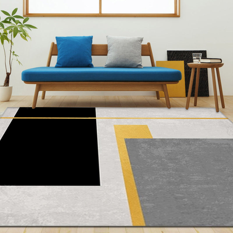 Minimalist Colorblock Geometric Pattern Rug Polyester Rug Anti-Slip Backing Pet Friendly Washable Carpet for Living Room
