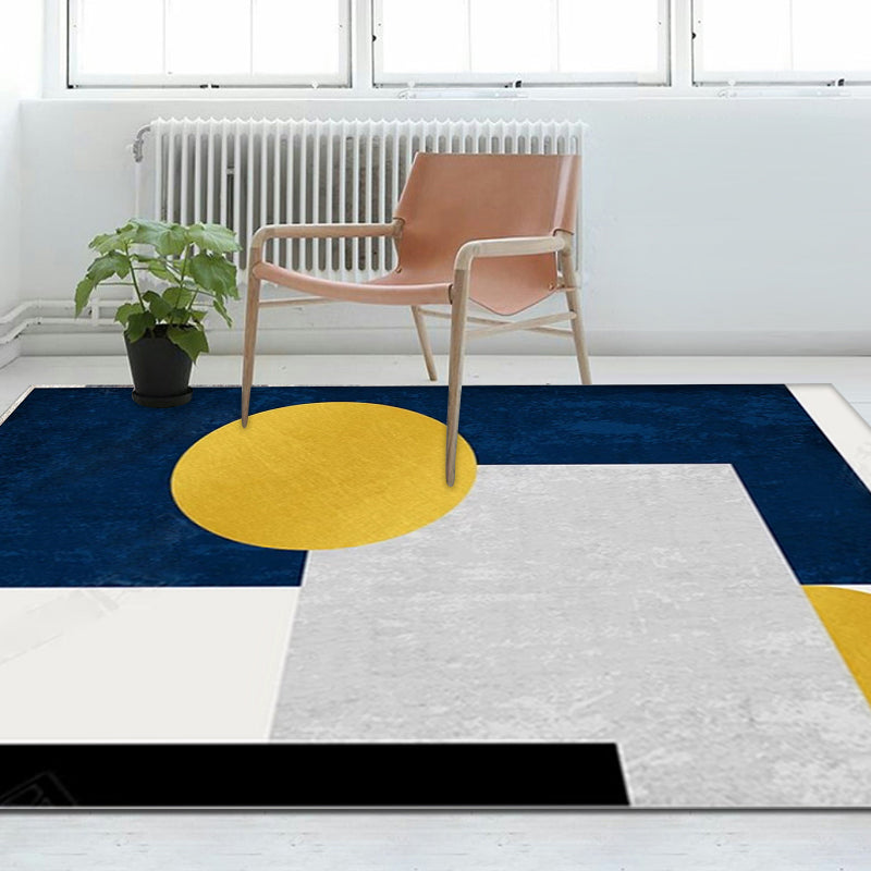 Minimalist Colorblock Geometric Pattern Rug Polyester Rug Anti-Slip Backing Pet Friendly Washable Carpet for Living Room