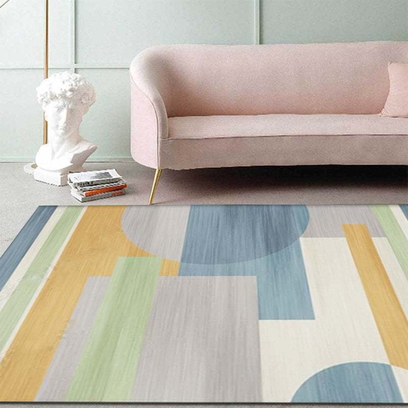 Minimalist Colorblock Geometric Pattern Rug Polyester Rug Anti-Slip Backing Pet Friendly Washable Carpet for Living Room