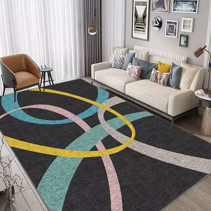 Unique Colorblock Geometric Pattern Rug Polyester Modernist Rug Pet Friendly Anti-Slip Backing Area Rug for Living Room