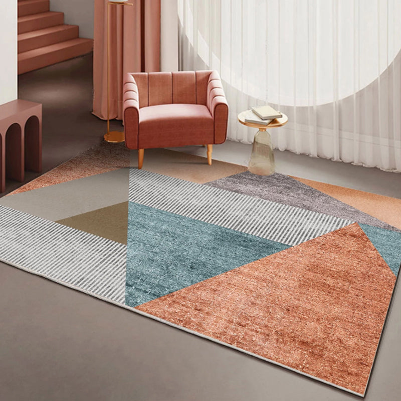 Stylish Orange Contemporary Rug Polyester Colorblock Rug Washable Pet Friendly Area Rug for Living Room