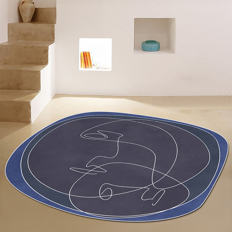 Black and Orange Irregular Rug Bedroom Novelty Abstract Hand-painted Pattern Area Rug Polyester Machine Washable Carpet