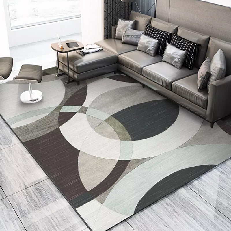 Modern Geometric Pattern Rug with Stripe Multicolor Polyester Rug Washable Non-Slip Pet Friendly Carpet for Living Room