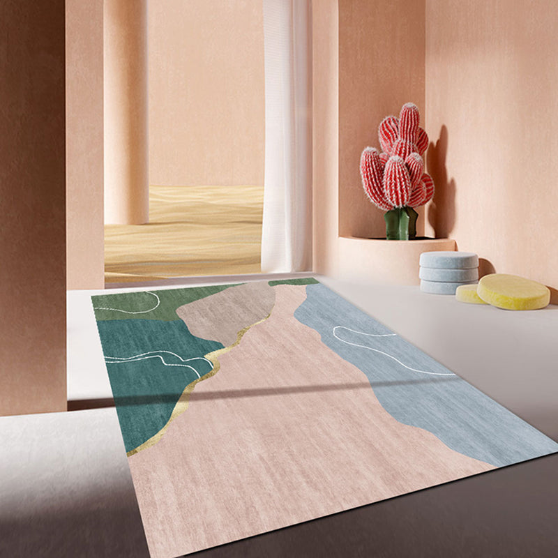 Fancy Casual Rug Polyester Colorblock Rug Pet Friendly Anti-Slip Backing Washable Area Rug for Living Room