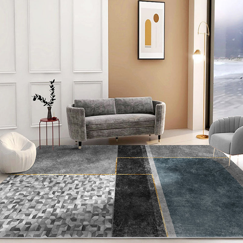 Contemporary Colorblock Rug Blue Polyester Rug Anti-Slip Backing Pet Friendly Area Rug for Living Room