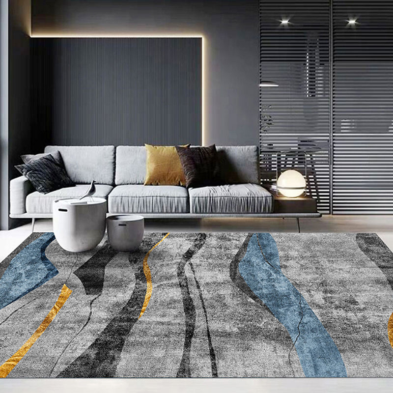 Contemporary Colorblock Rug Blue Polyester Rug Anti-Slip Backing Pet Friendly Area Rug for Living Room